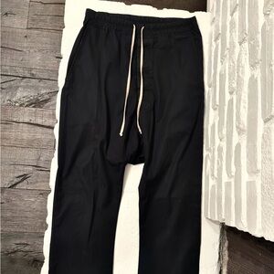 Rick Owens Black Joggers with Beige Drawstring